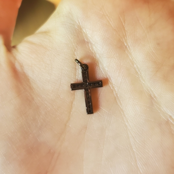 NWOT Tiny Gunmetal & Turquoise Cross Charm - Picture 5 of 5